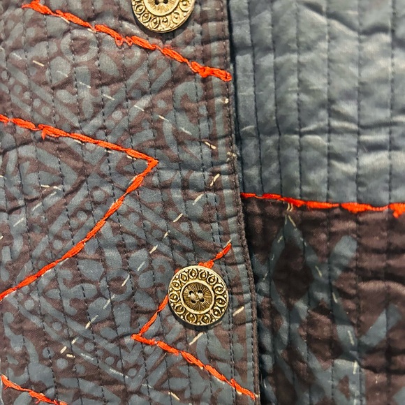 Coldwater Creek Quilted Embroidered Jacket Blue Red Petite Small Boho Folk - Picture 14 of 16